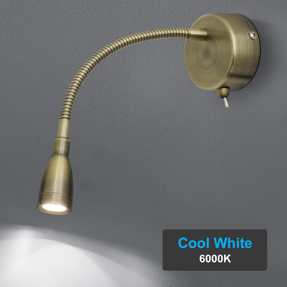 LED Indoor Bedside Reading Wall Light 2W 6000K Antique Brass - Energy Light Bulbs - Free delivery on all orders