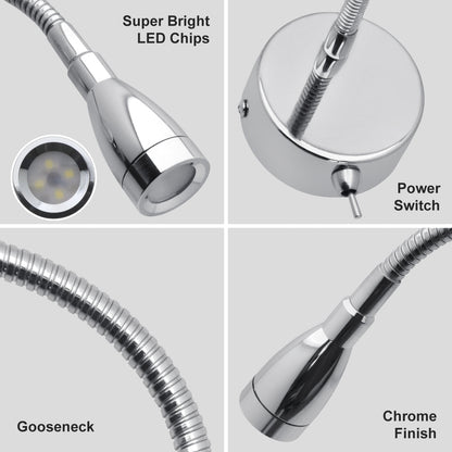 LED Indoor Bedside Reading Wall Light 2W 6000K Chrome - Energy Light Bulbs - Free delivery on all orders