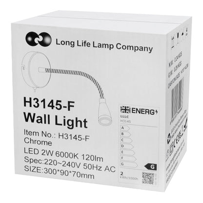 LED Indoor Bedside Reading Wall Light 2W 6000K Chrome - Energy Light Bulbs - Free delivery on all orders