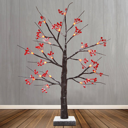 LED Indoor Christmas Brown Colour with Snow and Red Fruit 60cm Mains And Battery Operated - Energy Light Bulbs - Free delivery on all orders