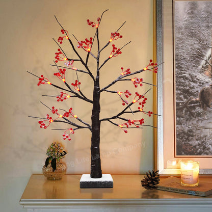 LED Indoor Christmas Brown Colour with Snow and Red Fruit 60cm Mains And Battery Operated - Energy Light Bulbs - Free delivery on all orders