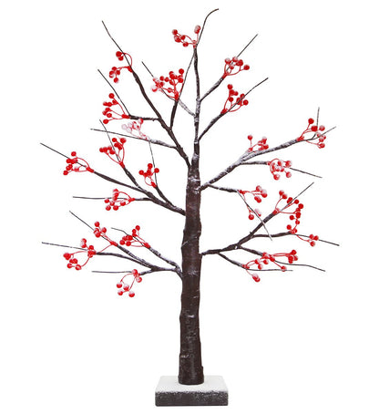 LED Indoor Christmas Brown Colour with Snow and Red Fruit 60cm Mains And Battery Operated - Energy Light Bulbs - Free delivery on all orders