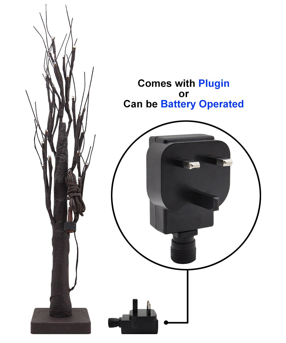 LED Indoor Christmas Brown Tree Miniature 60cm Mains And Battery Operated - Energy Light Bulbs - Free delivery on all orders
