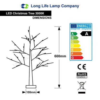 LED Indoor Christmas Brown Tree Miniature 60cm Mains And Battery Operated - Energy Light Bulbs - Free delivery on all orders