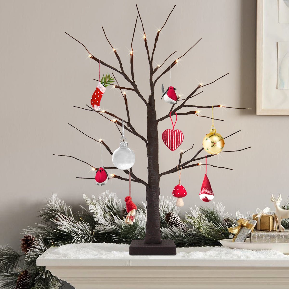 LED Indoor Christmas Brown Tree Miniature 60cm Mains And Battery Operated - Energy Light Bulbs - Free delivery on all orders