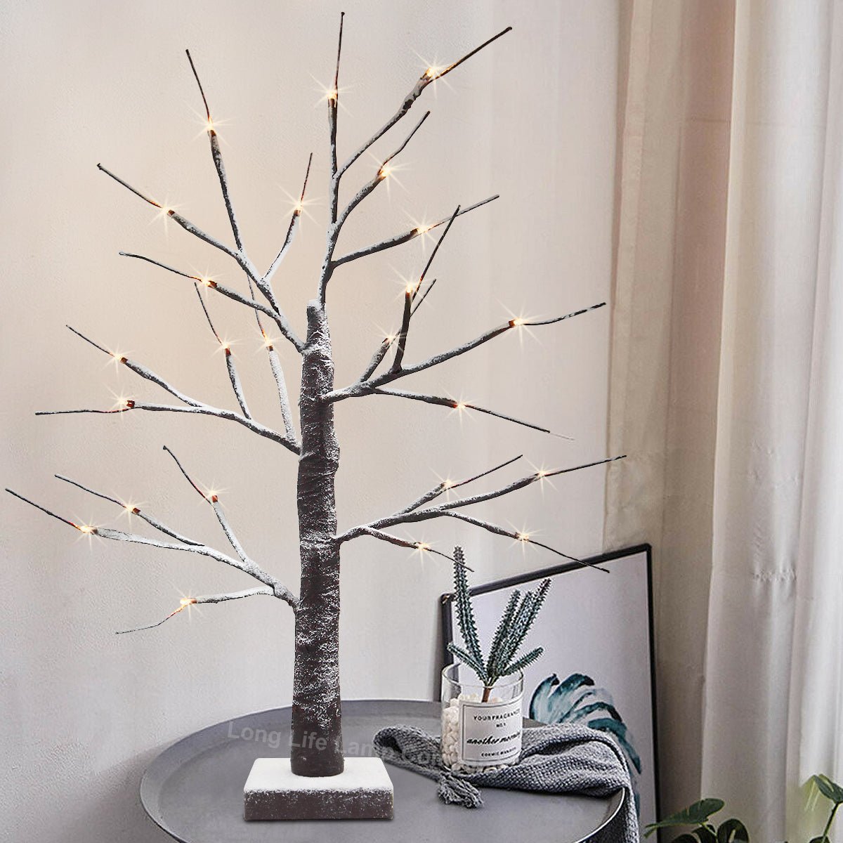 LED Indoor Christmas Brown Tree Snow Effect Miniature 60cm Mains and Battery Operated - Energy Light Bulbs - Free delivery on all orders