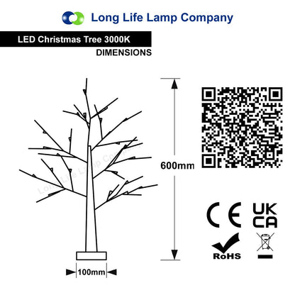 LED Indoor Christmas Brown Tree Snow Effect Miniature 60cm Mains and Battery Operated - Energy Light Bulbs - Free delivery on all orders