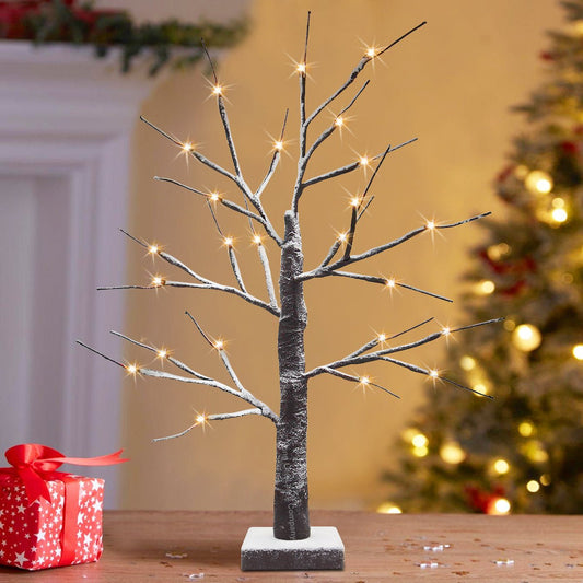 LED Indoor Christmas Brown Tree Snow Effect Miniature 60cm Mains and Battery Operated - Energy Light Bulbs - Free delivery on all orders