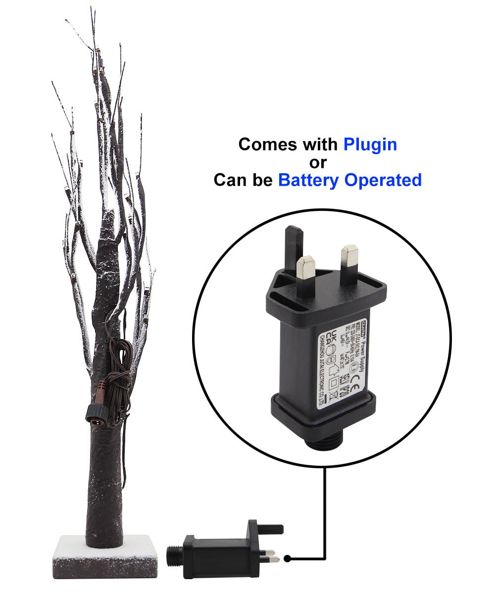 LED Indoor Christmas Brown Tree Snow Effect Miniature 60cm Mains and Battery Operated - Energy Light Bulbs - Free delivery on all orders