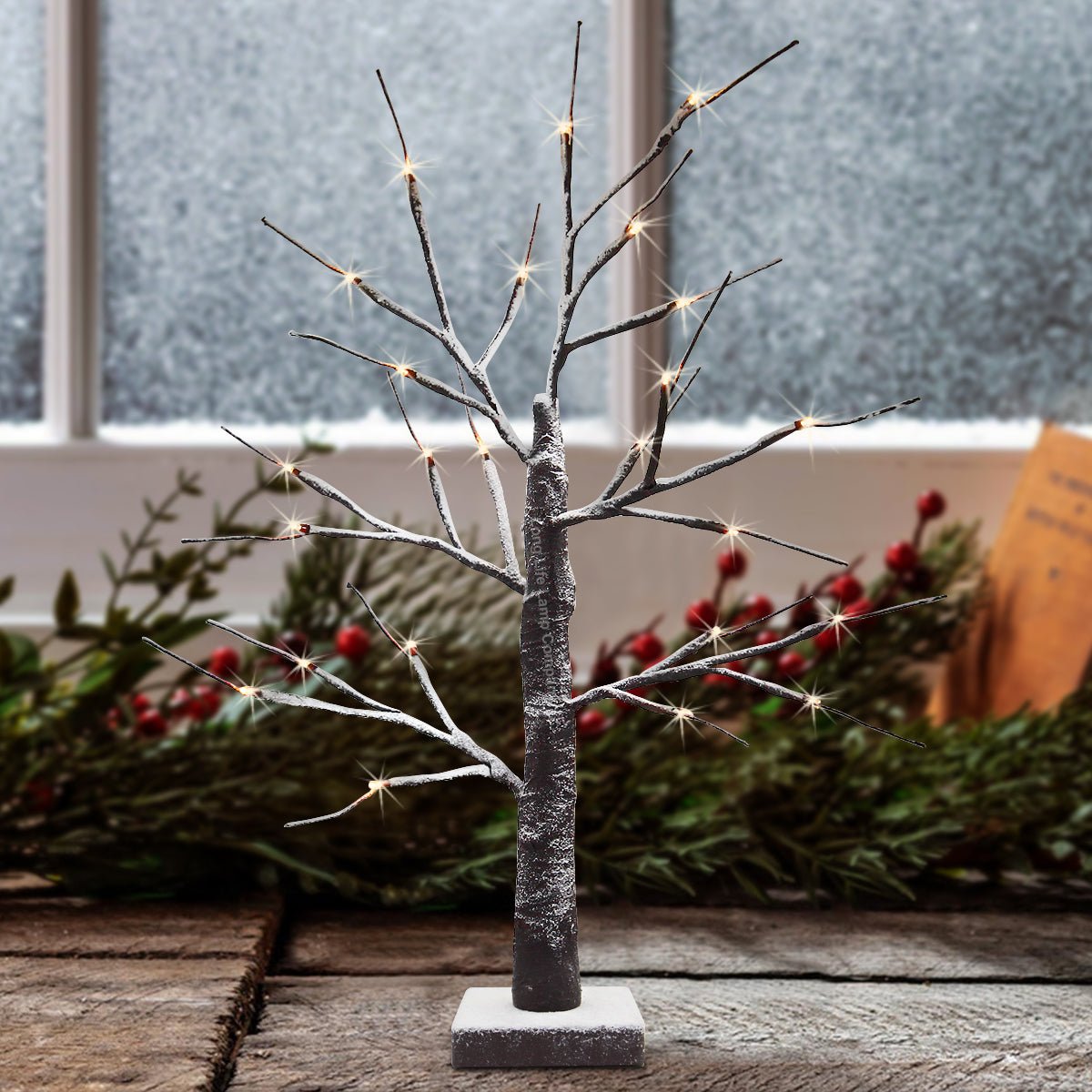 LED Indoor Christmas Brown Tree Snow Effect Miniature 60cm Mains and Battery Operated - Energy Light Bulbs - Free delivery on all orders
