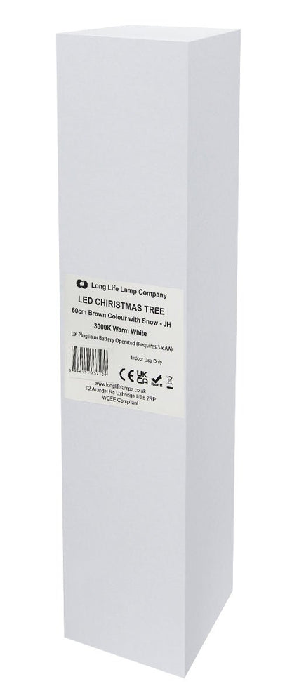 LED Indoor Christmas Brown Tree Snow Effect Miniature 60cm Mains and Battery Operated - Energy Light Bulbs - Free delivery on all orders