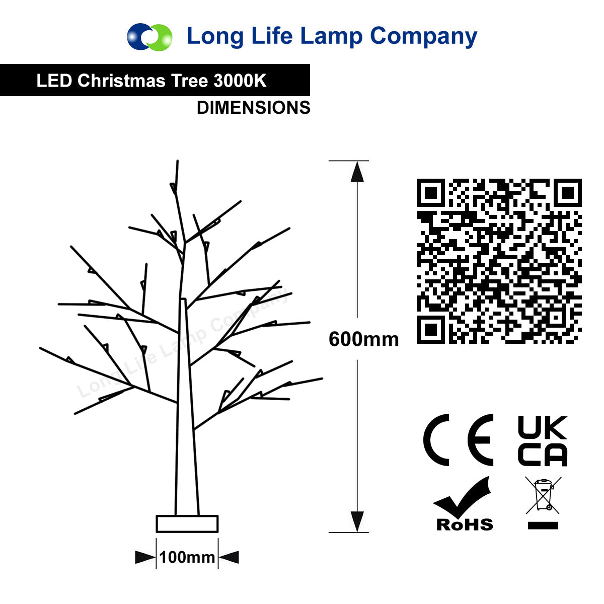 LED Indoor Christmas Tree White 60cm 3000k Light Dual Mains and Battery Operated - Energy Light Bulbs - Free delivery on all orders