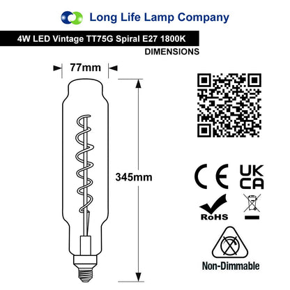 LED Light Bulb Vintage Tubular Spiral Filament Smoked Gold Glass 4W E27 - Energy Light Bulbs - Free delivery on all orders