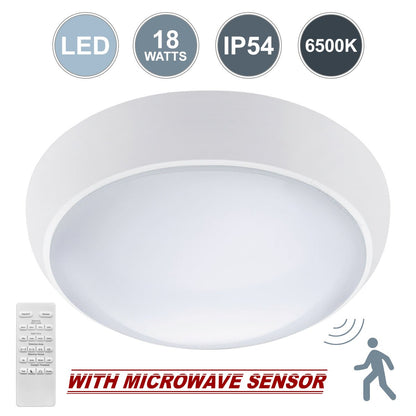 LED Microwave Motion Sensor Ceiling Light Round 18w 6500k IP54 Remote Controlled - Energy Light Bulbs - Free delivery on all orders