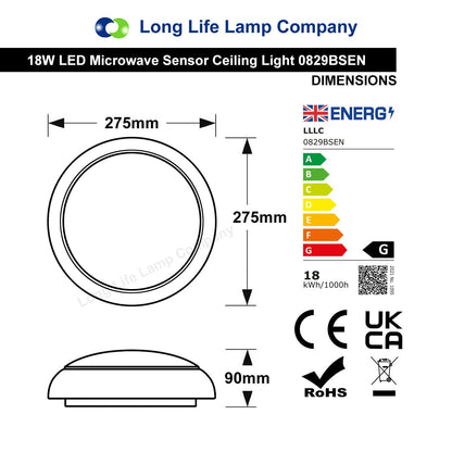 LED Microwave Motion Sensor Ceiling Light Round 18w 6500k IP54 Remote Controlled - Energy Light Bulbs - Free delivery on all orders