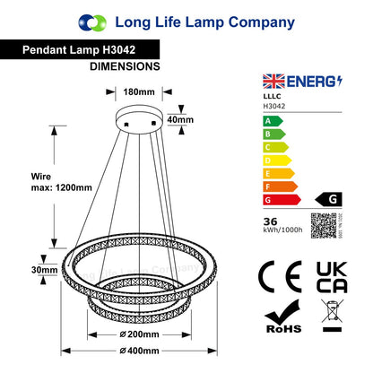 LED Modern Round Ceiling Chandelier Double Ring Warm White - Energy Light Bulbs - Free delivery on all orders