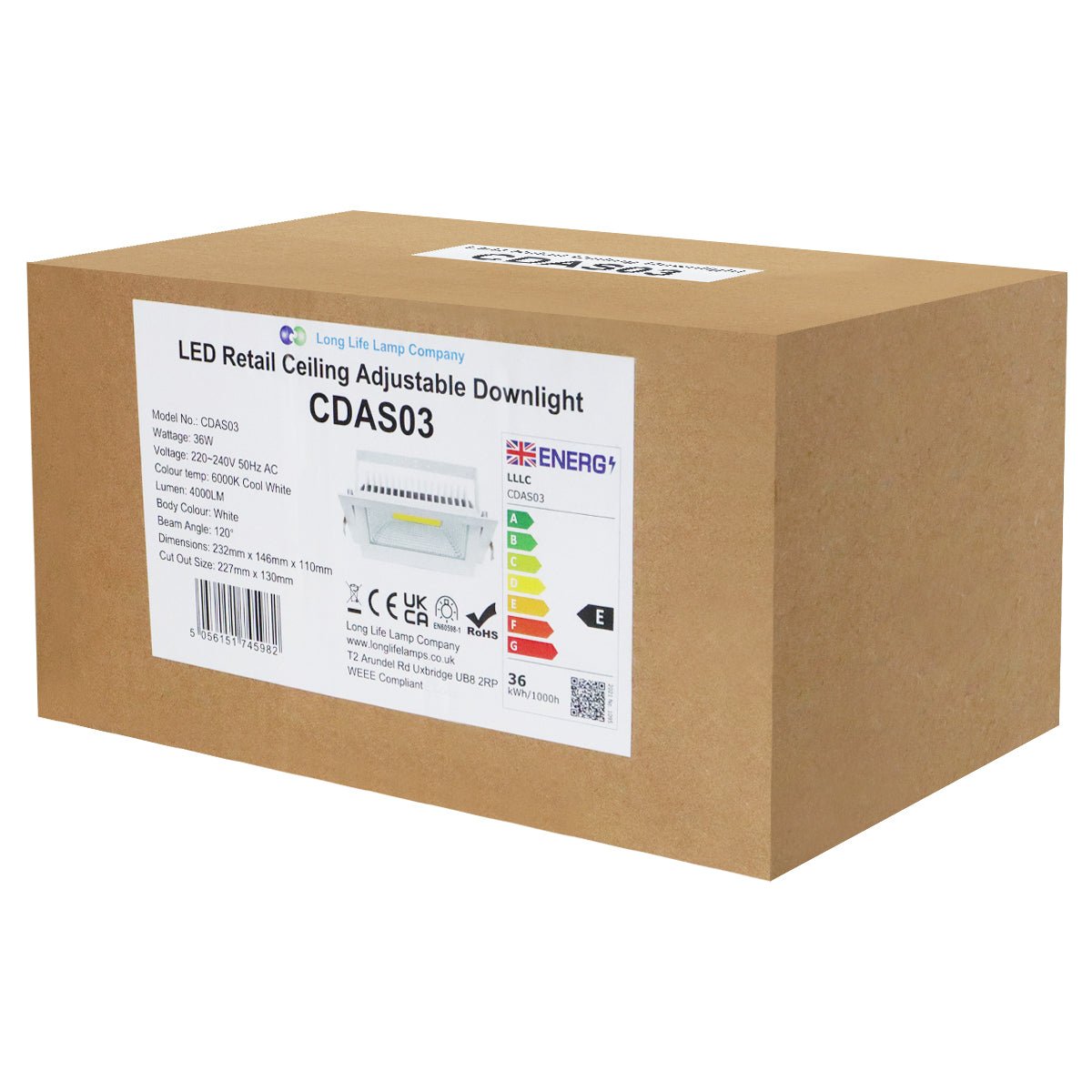 LED Rectangular Retail Ceiling Downlight Cool White 6000k Adjustable Beam Angle Recessed - Energy Light Bulbs - Free delivery on all orders