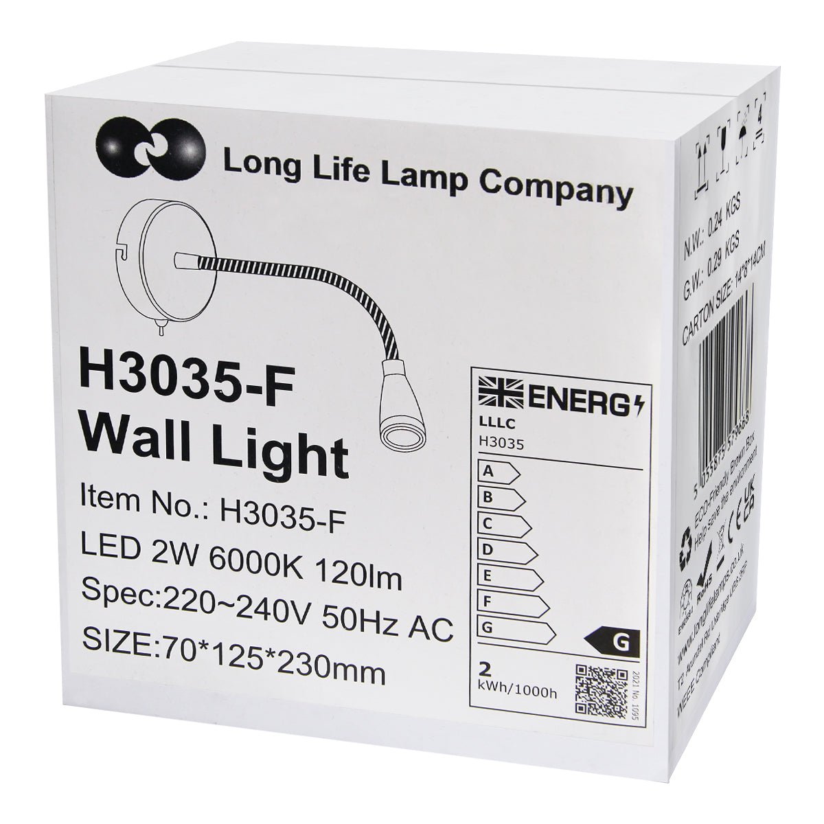 LED Switched Bedside Reading Wall Light Flexible Arm Cool White - Energy Light Bulbs - Free delivery on all orders