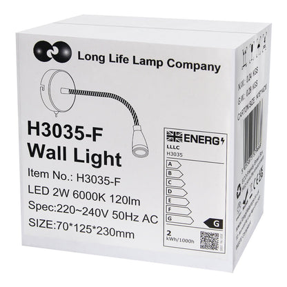LED Switched Bedside Reading Wall Light Flexible Arm Cool White - Energy Light Bulbs - Free delivery on all orders