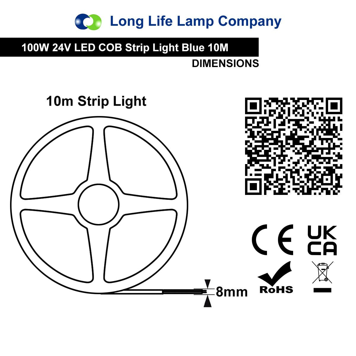 LED Tape Strip Light Continuous COB Illumination 10 Metres 24V Blue with Driver - Energy Light Bulbs - Free delivery on all orders