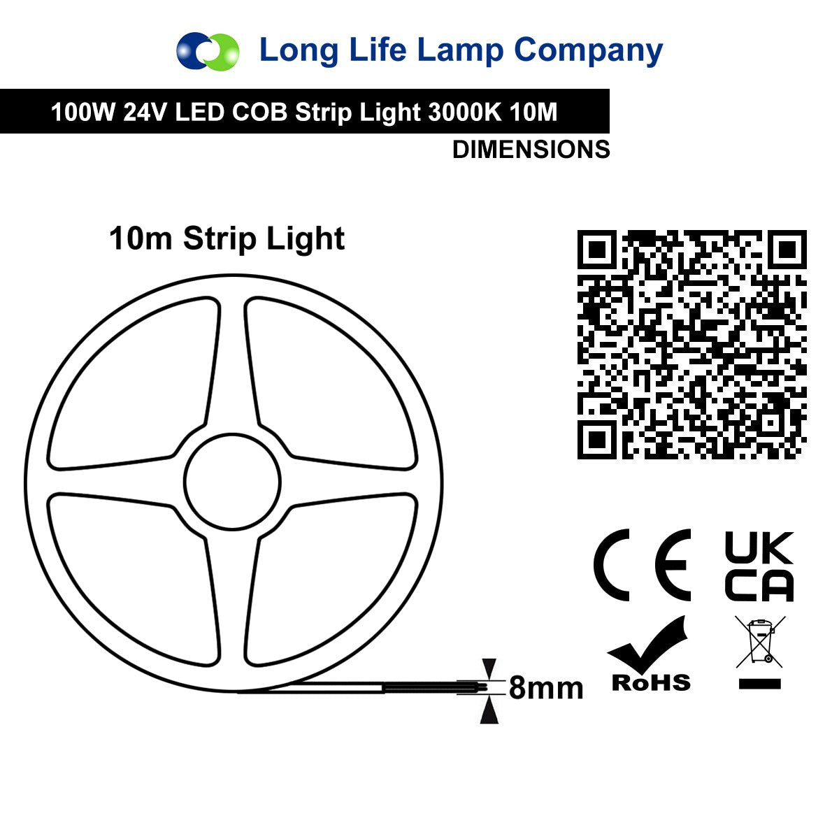 LED Tape Strip Light Continuous COB Illumination 10 Metres 24V Warm White with Driver - Energy Light Bulbs - Free delivery on all orders