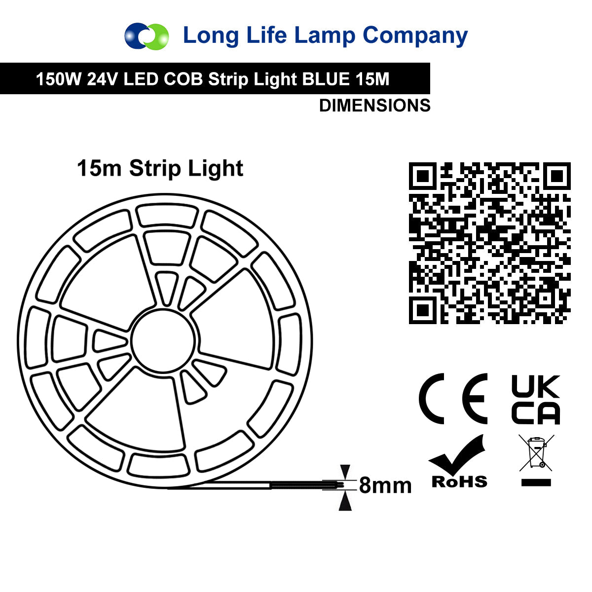 LED Tape Strip Light Continuous COB Illumination 15 Metres 24V Blue - Energy Light Bulbs - Free delivery on all orders