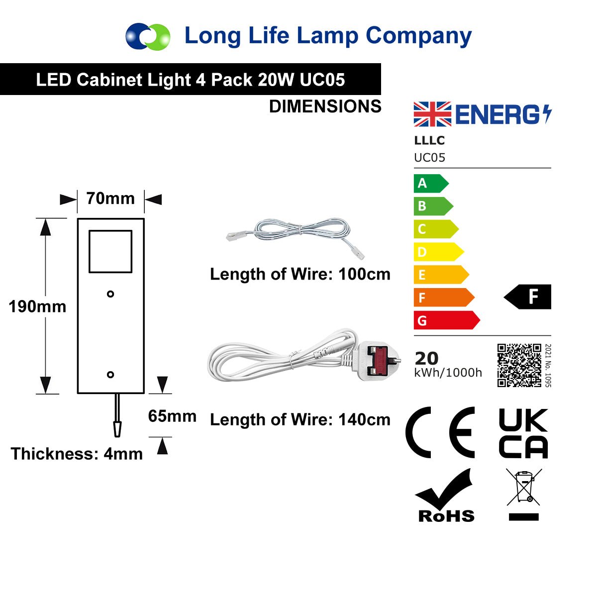 LED Under Cabinet Light 4 PCs 20W 6500K Dimmable with Handwave IR Sensor - Energy Light Bulbs - Free delivery on all orders