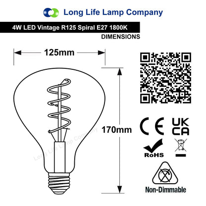 LED Vintage Classic Filament Light Bulb Smoked Grey Glass Tear Drop 4w E27 Coil - Energy Light Bulbs - Free delivery on all orders