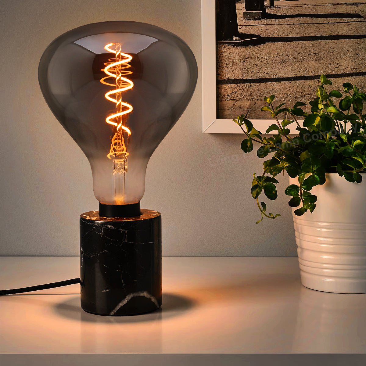 LED Vintage Classic Filament Light Bulb Smoked Grey Glass Tear Drop 4w E27 Coil - Energy Light Bulbs - Free delivery on all orders