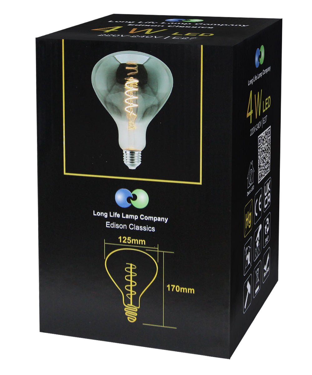 LED Vintage Classic Filament Light Bulb Smoked Grey Glass Tear Drop 4w E27 Coil - Energy Light Bulbs - Free delivery on all orders