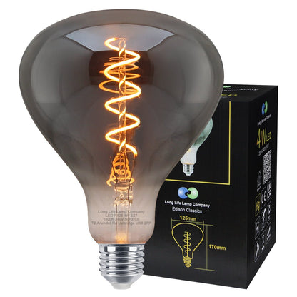 LED Vintage Classic Filament Light Bulb Smoked Grey Glass Tear Drop 4w E27 Coil - Energy Light Bulbs - Free delivery on all orders