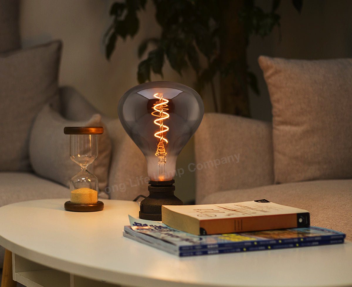 LED Vintage Classic Filament Light Bulb Smoked Grey Glass Tear Drop 4w E27 Coil - Energy Light Bulbs - Free delivery on all orders