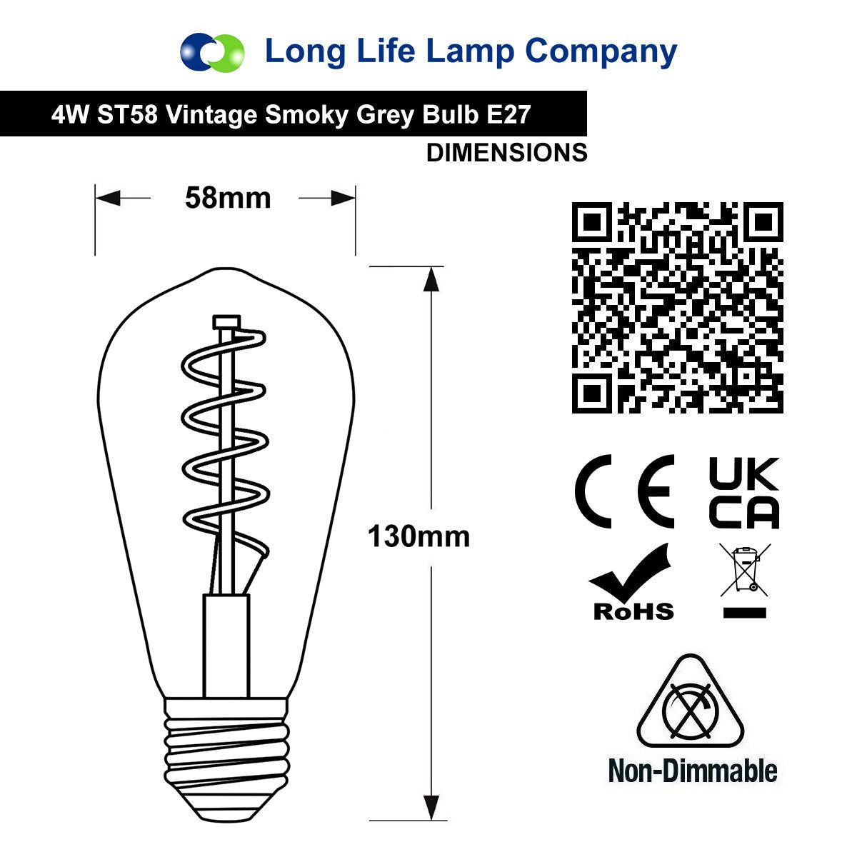 LED Vintage Classic Filament Light Bulb Smoked Grey Glass Tear Drop Spiral 4w E27 Coil - Energy Light Bulbs - Free delivery on all orders