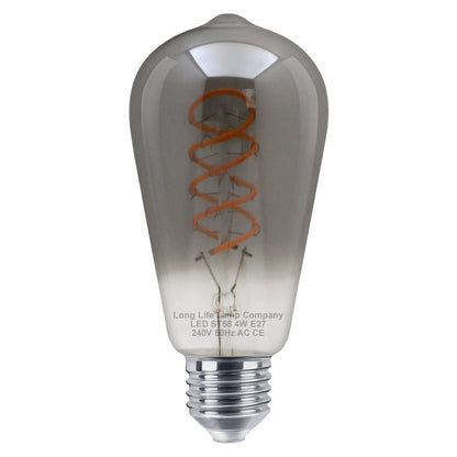 LED Vintage Classic Filament Light Bulb Smoked Grey Glass Tear Drop Spiral 4w E27 Coil - Energy Light Bulbs - Free delivery on all orders