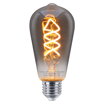 LED Vintage Classic Filament Light Bulb Smoked Grey Glass Tear Drop Spiral 4w E27 Coil - Energy Light Bulbs - Free delivery on all orders