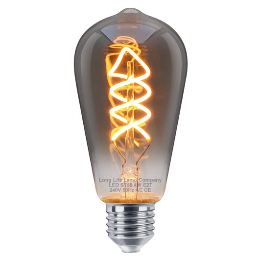 LED Vintage Classic Filament Light Bulb Smoked Grey Glass Tear Drop Spiral 4w E27 Coil - Energy Light Bulbs - Free delivery on all orders