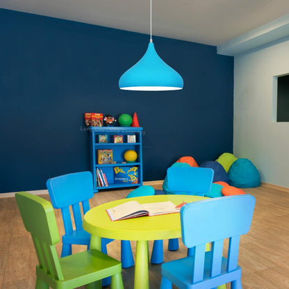 Light Blue Lamp Shade Ceiling Pendant Light Metal Dome Gloss Finish - Energy Light Bulbs - Free delivery on all orders