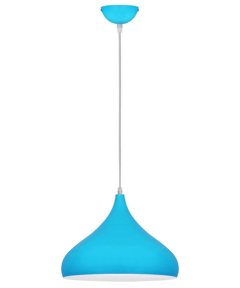 Light Blue Lamp Shade Ceiling Pendant Light Metal Dome Gloss Finish - Energy Light Bulbs - Free delivery on all orders