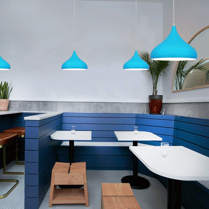 Light Blue Lamp Shade Ceiling Pendant Light Metal Dome Gloss Finish - Energy Light Bulbs - Free delivery on all orders