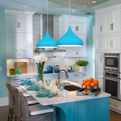 Light Blue Lamp Shade Ceiling Pendant Light Metal Dome Gloss Finish - Energy Light Bulbs - Free delivery on all orders