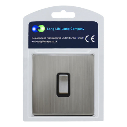 Light Switch 1 Gang 2 Way Gloss Brushed Chrome Wall Switch - Energy Light Bulbs - Free delivery on all orders