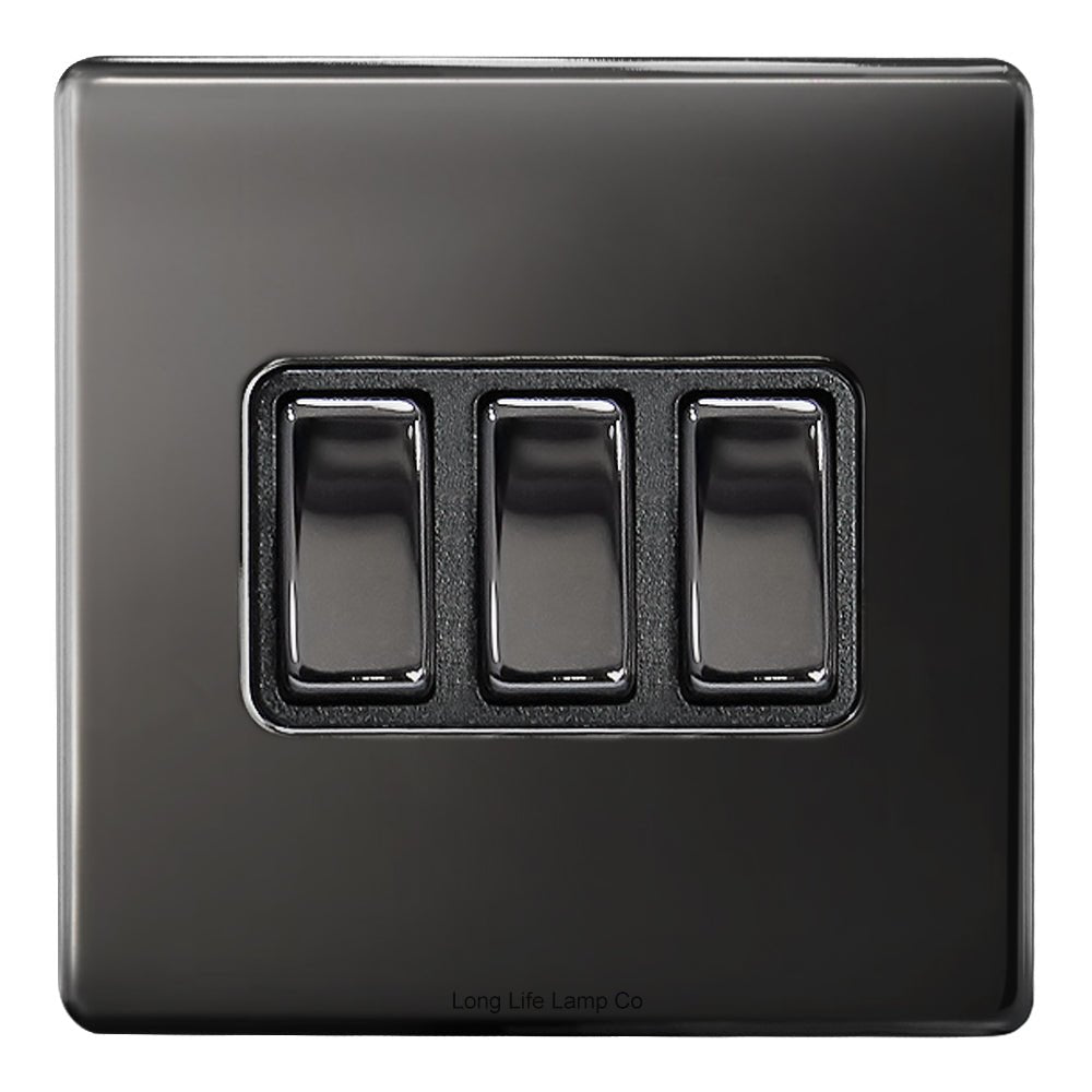 Light Switch 3 gang 2 way 10ax Black Nickel - Energy Light Bulbs - Free delivery on all orders