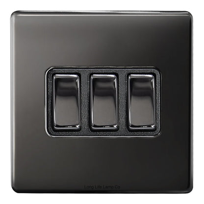 Light Switch 3 gang 2 way 10ax Black Nickel - Energy Light Bulbs - Free delivery on all orders