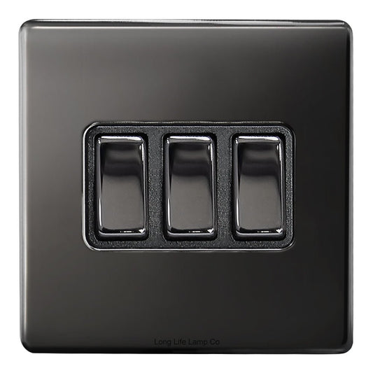 Light Switch 3 gang 2 way 10ax Black Nickel - Energy Light Bulbs - Free delivery on all orders