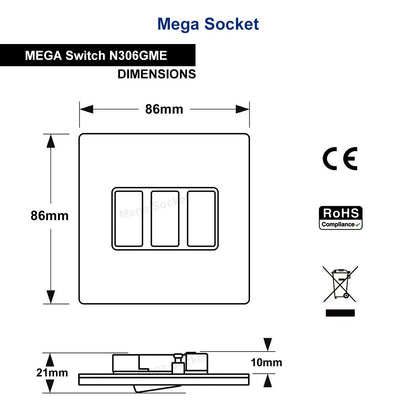 Light Switch 3 gang 2 way 10ax Black Nickel - Energy Light Bulbs - Free delivery on all orders