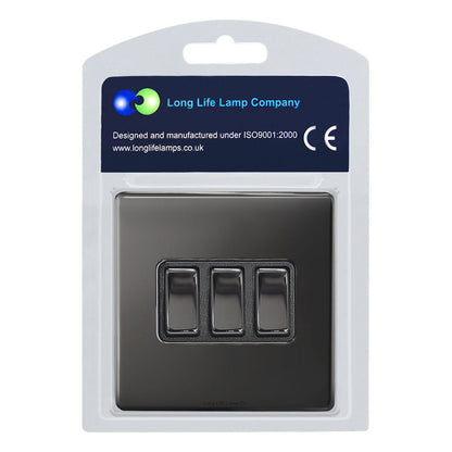 Light Switch 3 gang 2 way 10ax Black Nickel - Energy Light Bulbs - Free delivery on all orders
