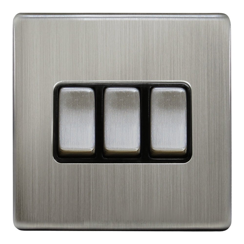 Light Switch 3 Gang 2 Way Gloss Brushed Chrome Wall Switch Screwless Finish - Energy Light Bulbs - Free delivery on all orders