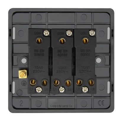 Light Switch 3 Gang 2 Way Gloss Brushed Chrome Wall Switch Screwless Finish - Energy Light Bulbs - Free delivery on all orders