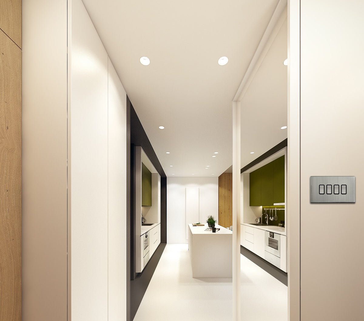 Light Switch 4 Gang 2 Way Gloss Brushed Chrome Wall Switch Screwless Finish - Energy Light Bulbs - Free delivery on all orders
