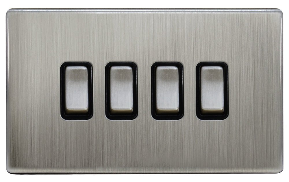 Light Switch 4 Gang 2 Way Gloss Brushed Chrome Wall Switch Screwless Finish - Energy Light Bulbs - Free delivery on all orders